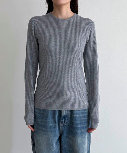 羊毛混紡基礎羅紋針織套頭衫