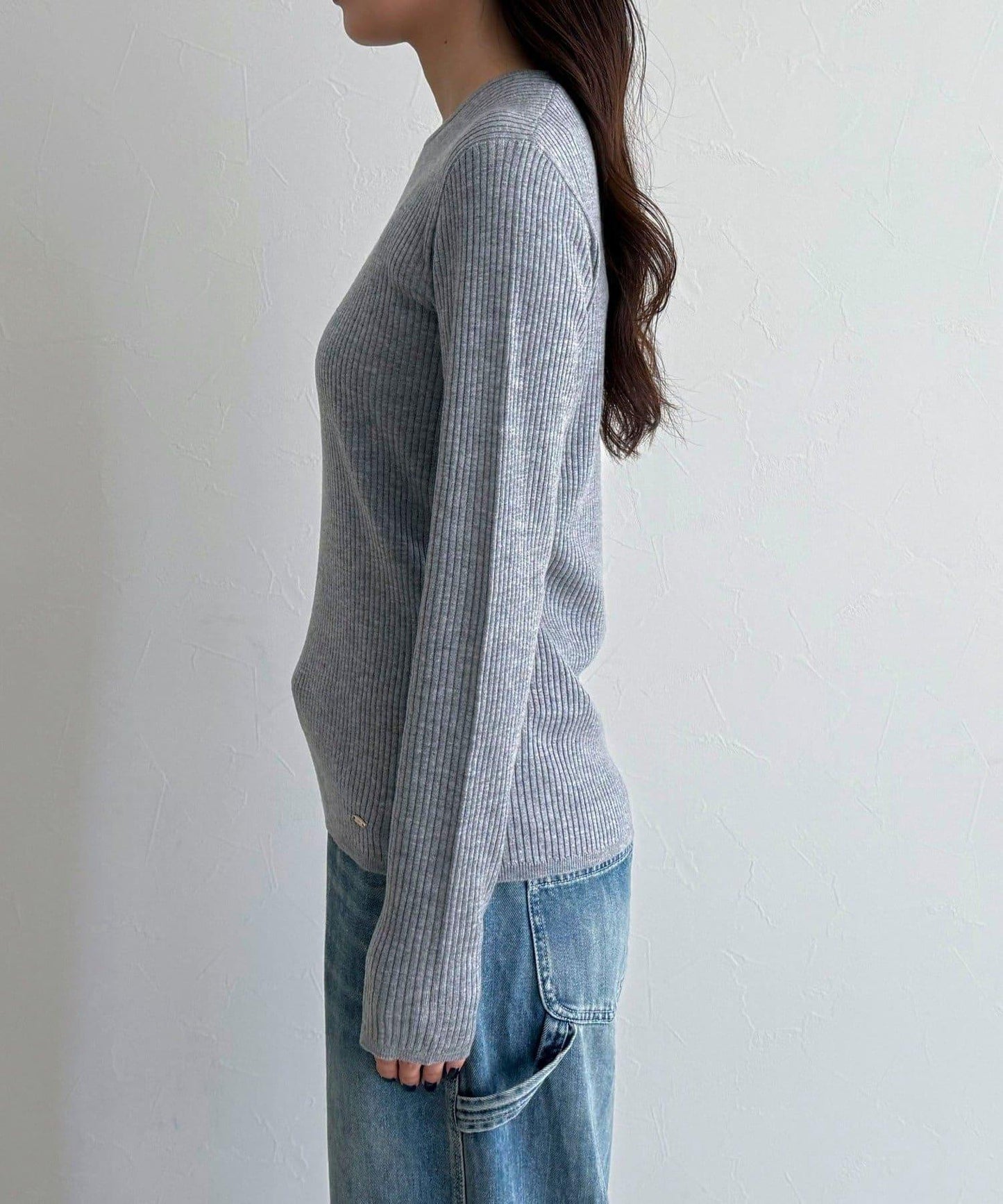 羊毛混紡基礎羅紋針織套頭衫