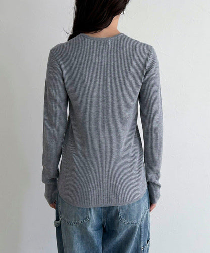 羊毛混紡基礎羅紋針織套頭衫