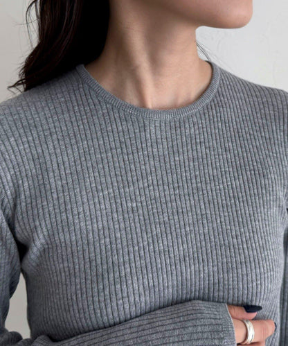 羊毛混紡基礎羅紋針織套頭衫