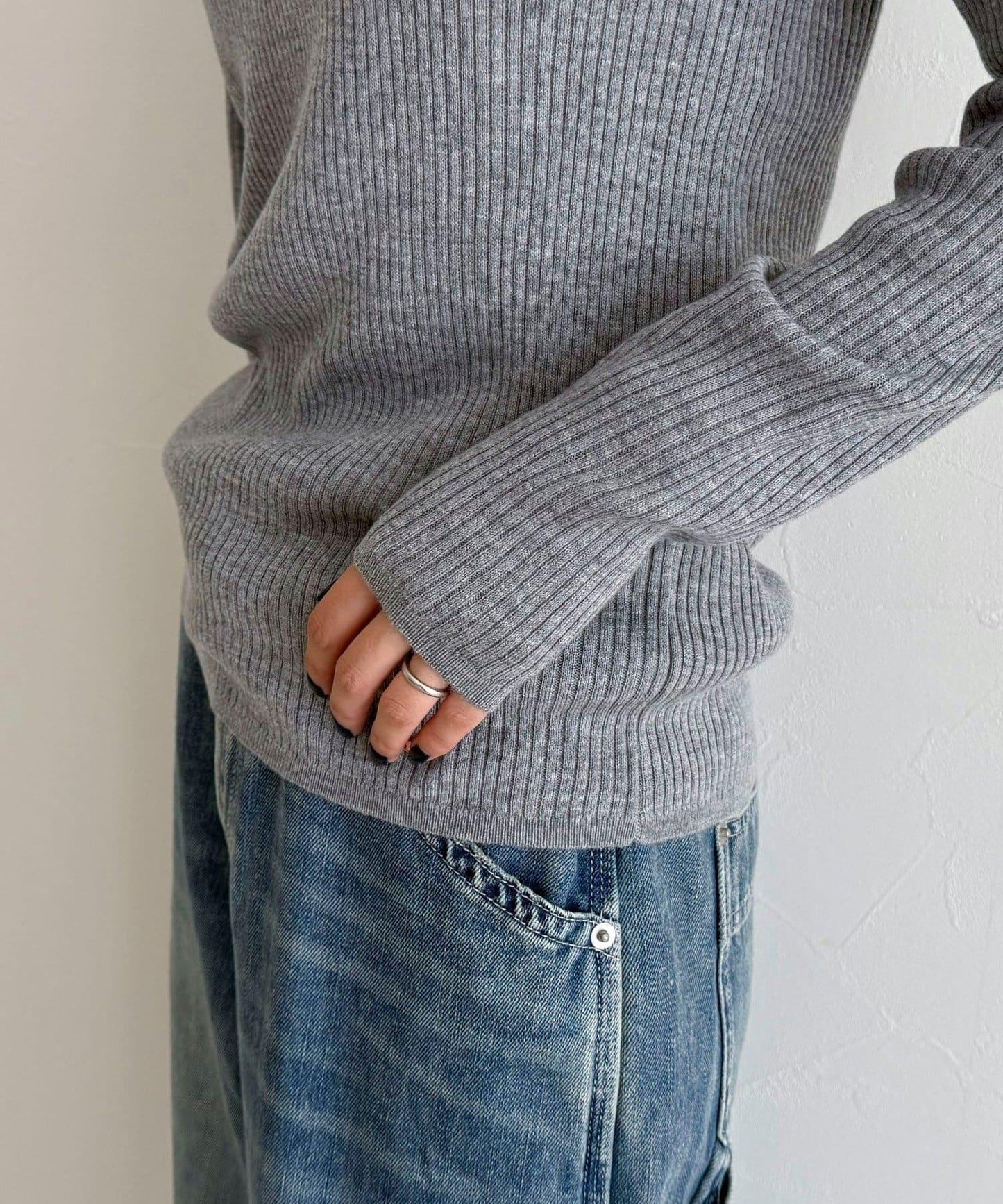 羊毛混紡基礎羅紋針織套頭衫