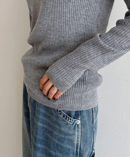 羊毛混紡基礎羅紋針織套頭衫