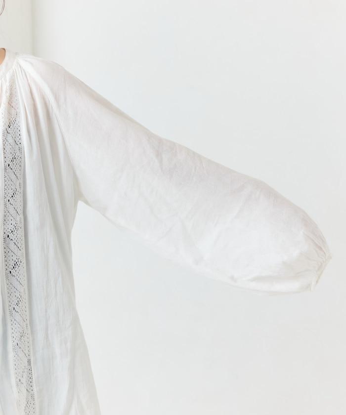 印度蕾絲壓褶長袖襯衫