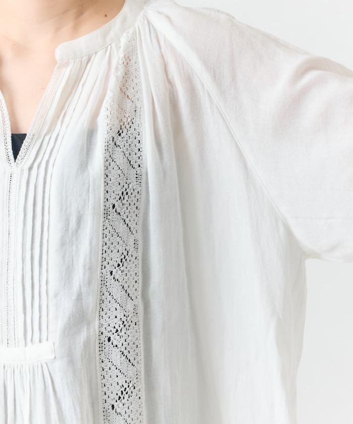 印度蕾絲壓褶長袖襯衫