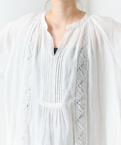 印度蕾絲壓褶長袖襯衫