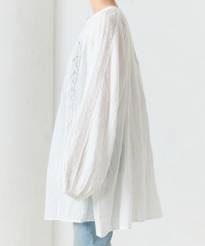 印度蕾絲壓褶長袖襯衫