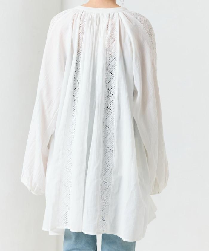 印度蕾絲壓褶長袖襯衫