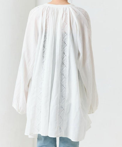 印度蕾絲壓褶長袖襯衫