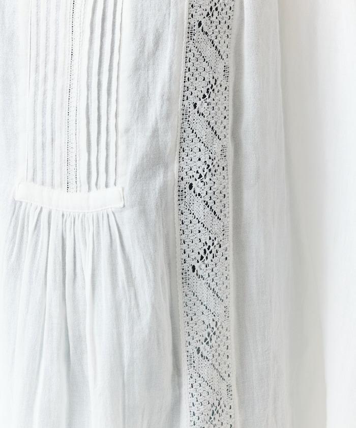 印度蕾絲壓褶長袖襯衫