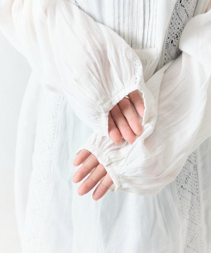 印度蕾絲壓褶長袖襯衫