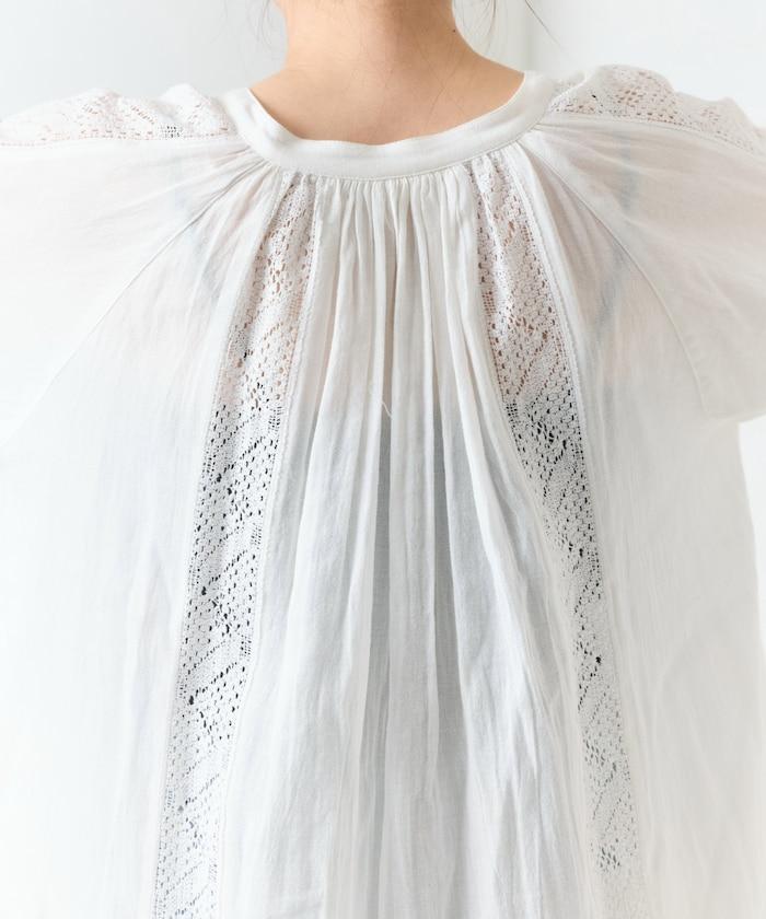 印度蕾絲壓褶長袖襯衫