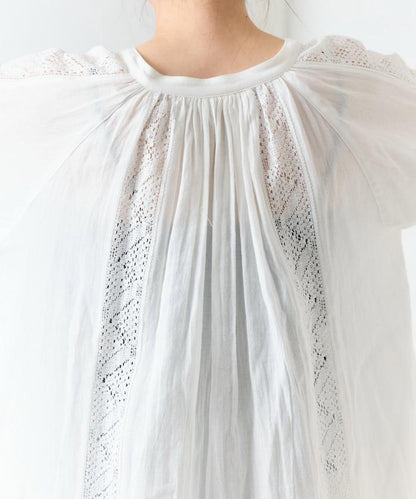 印度蕾絲壓褶長袖襯衫