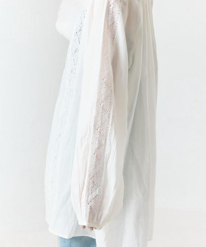 印度蕾絲壓褶長袖襯衫