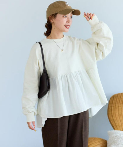 水洗工藝荷葉邊長袖上衣