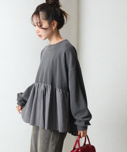 水洗工藝荷葉邊長袖上衣