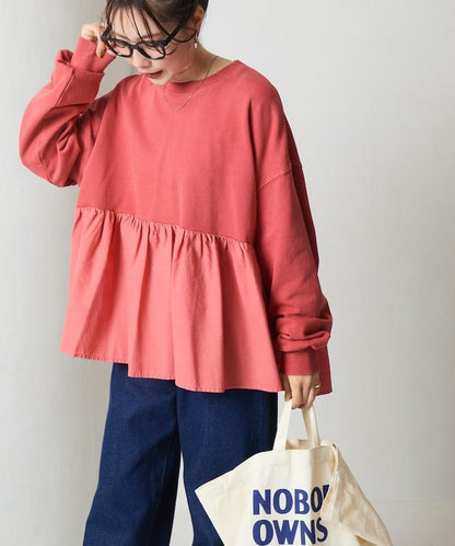 水洗工藝荷葉邊長袖上衣