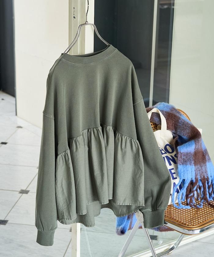 水洗工藝荷葉邊長袖上衣