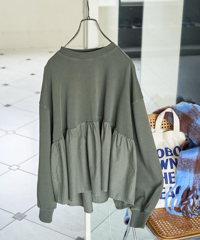 水洗工藝荷葉邊長袖上衣