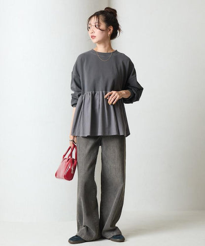 水洗工藝荷葉邊長袖上衣