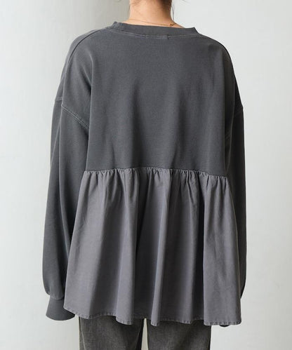 水洗工藝荷葉邊長袖上衣