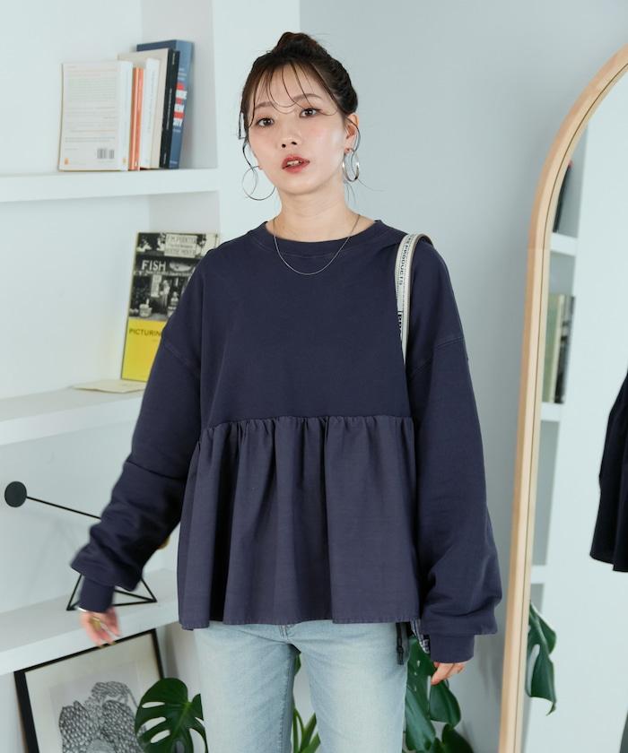 水洗工藝荷葉邊長袖上衣