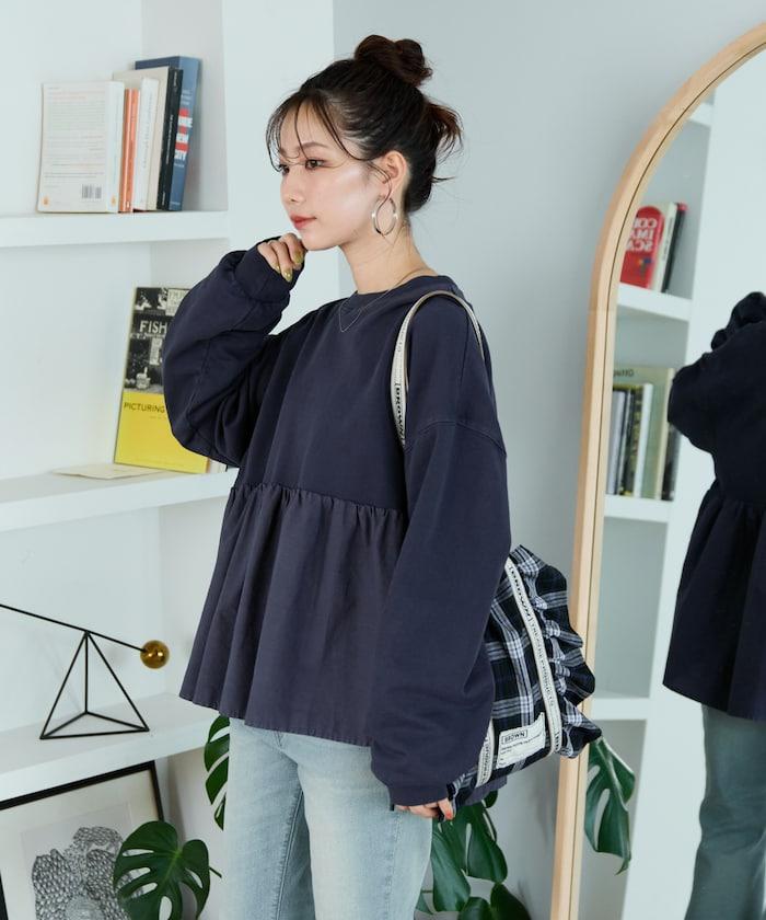 水洗工藝荷葉邊長袖上衣