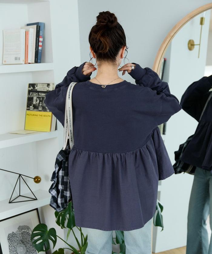 水洗工藝荷葉邊長袖上衣