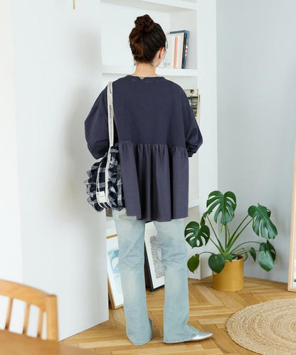 水洗工藝荷葉邊長袖上衣