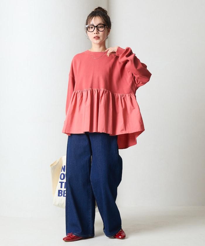 水洗工藝荷葉邊長袖上衣