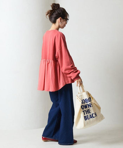 水洗工藝荷葉邊長袖上衣