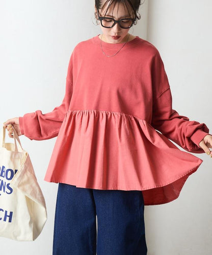 水洗工藝荷葉邊長袖上衣