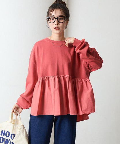 水洗工藝荷葉邊長袖上衣