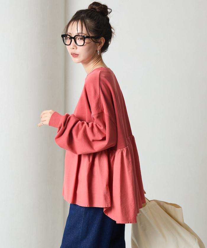 水洗工藝荷葉邊長袖上衣