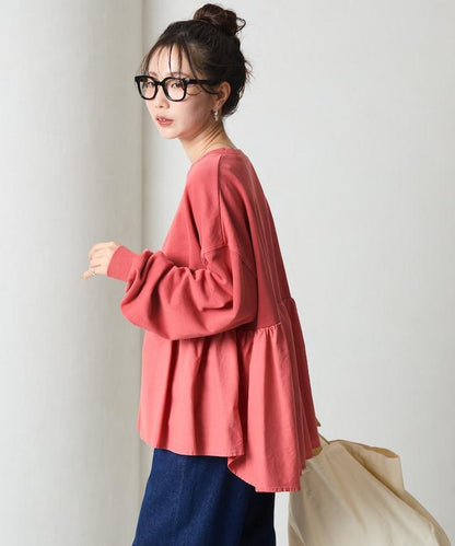 水洗工藝荷葉邊長袖上衣