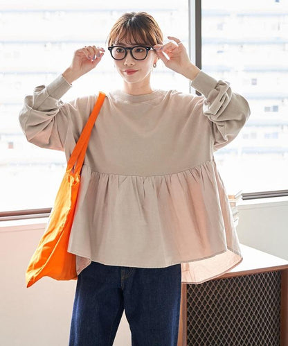 水洗工藝荷葉邊長袖上衣