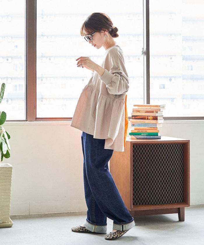 水洗工藝荷葉邊長袖上衣