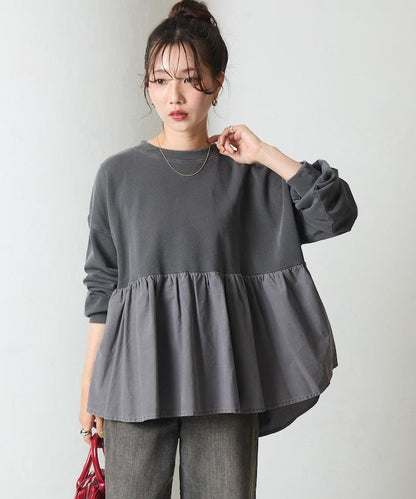 水洗工藝荷葉邊長袖上衣