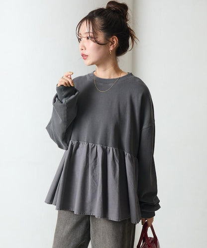 水洗工藝荷葉邊長袖上衣
