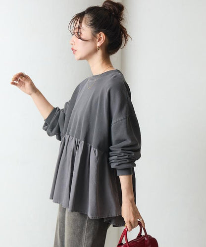 水洗工藝荷葉邊長袖上衣