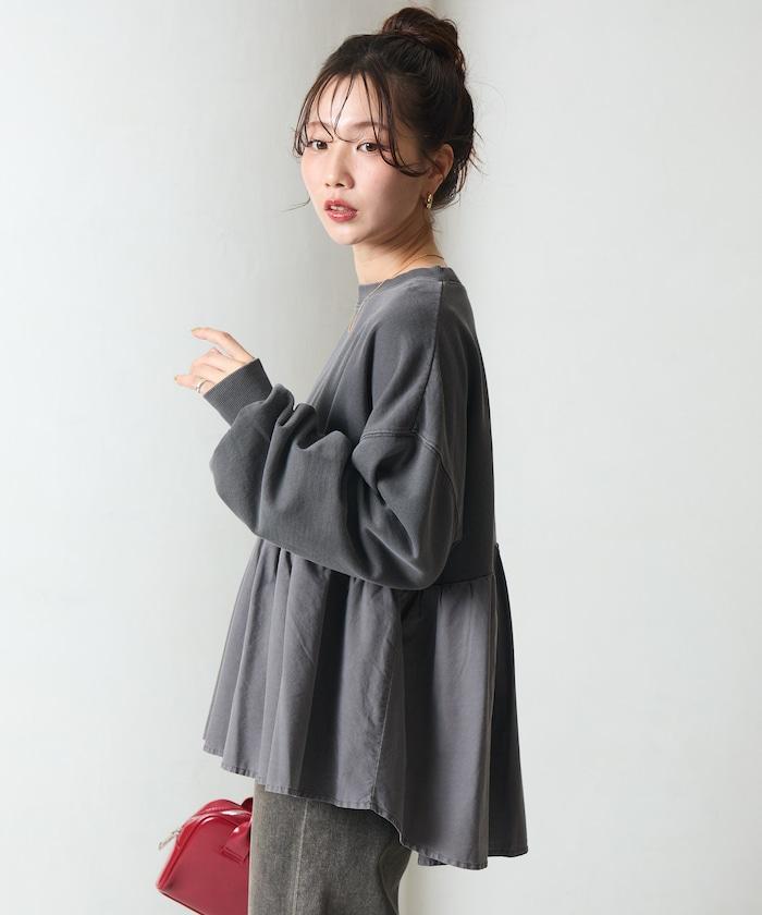 水洗工藝荷葉邊長袖上衣