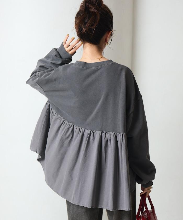 水洗工藝荷葉邊長袖上衣