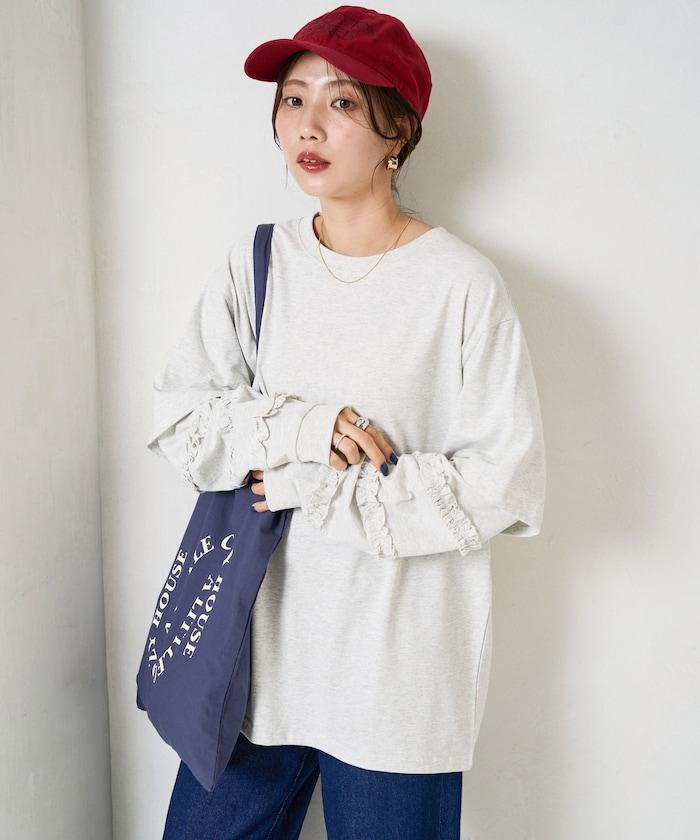 袖部荷葉邊疊層長袖T恤