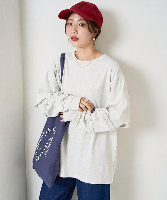 袖部荷葉邊疊層長袖T恤