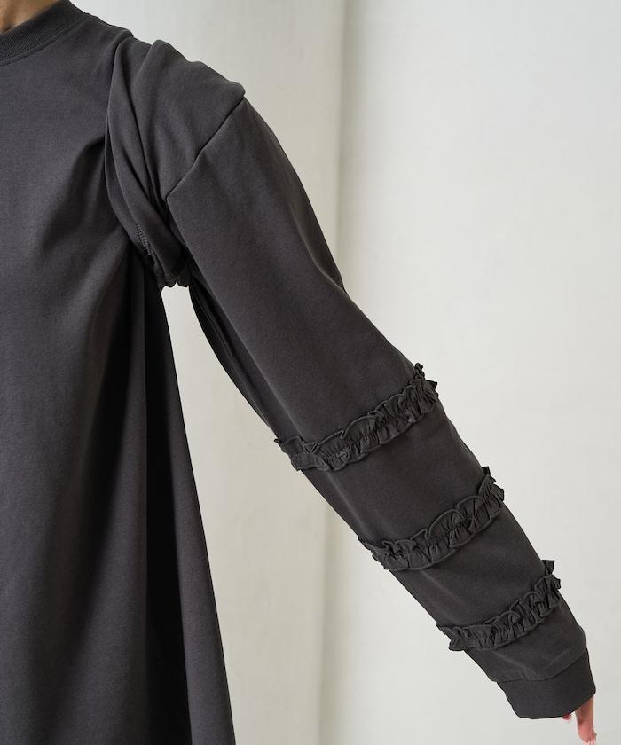 袖部荷葉邊疊層長袖T恤