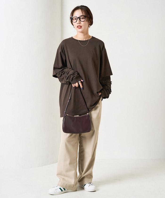 袖部荷葉邊疊層長袖T恤