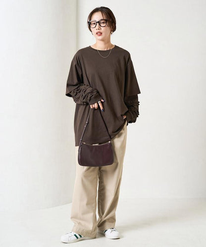 袖部荷葉邊疊層長袖T恤