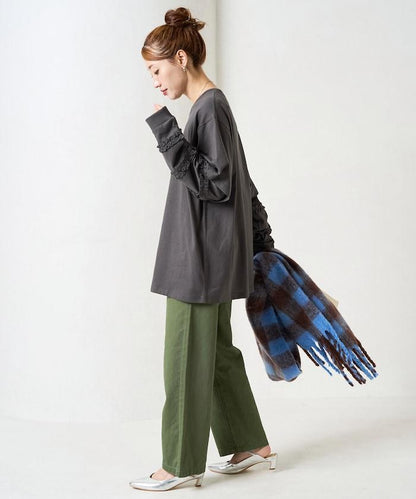 袖部荷葉邊疊層長袖T恤