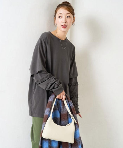 袖部荷葉邊疊層長袖T恤