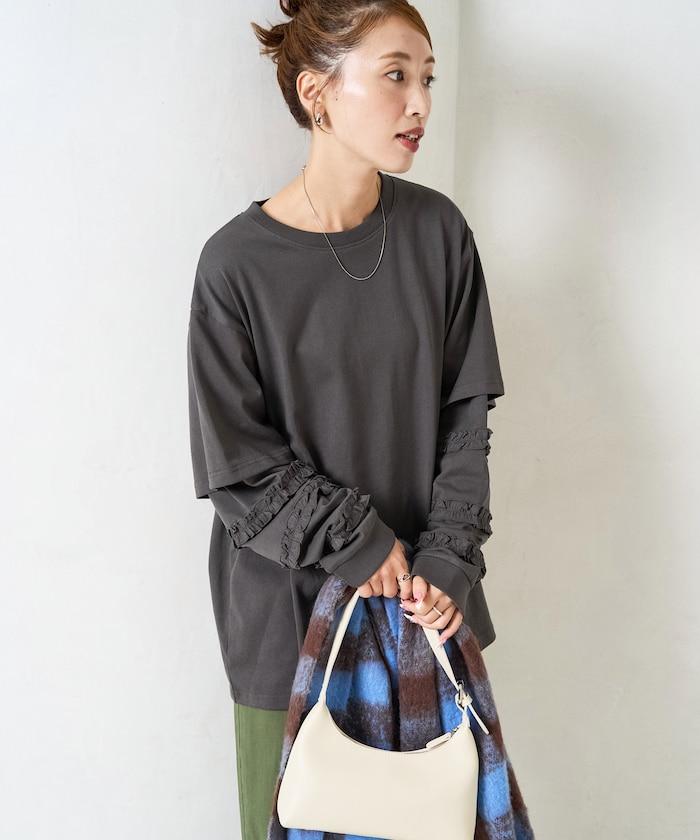 袖部荷葉邊疊層長袖T恤