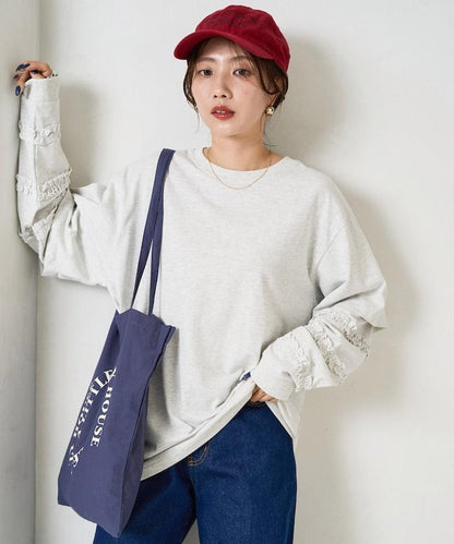 袖部荷葉邊疊層長袖T恤